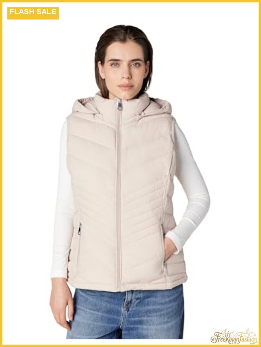 Calvin Klein Women's Lightweight Hooded Quilted Puffer Vest Stretch Zip Pocket